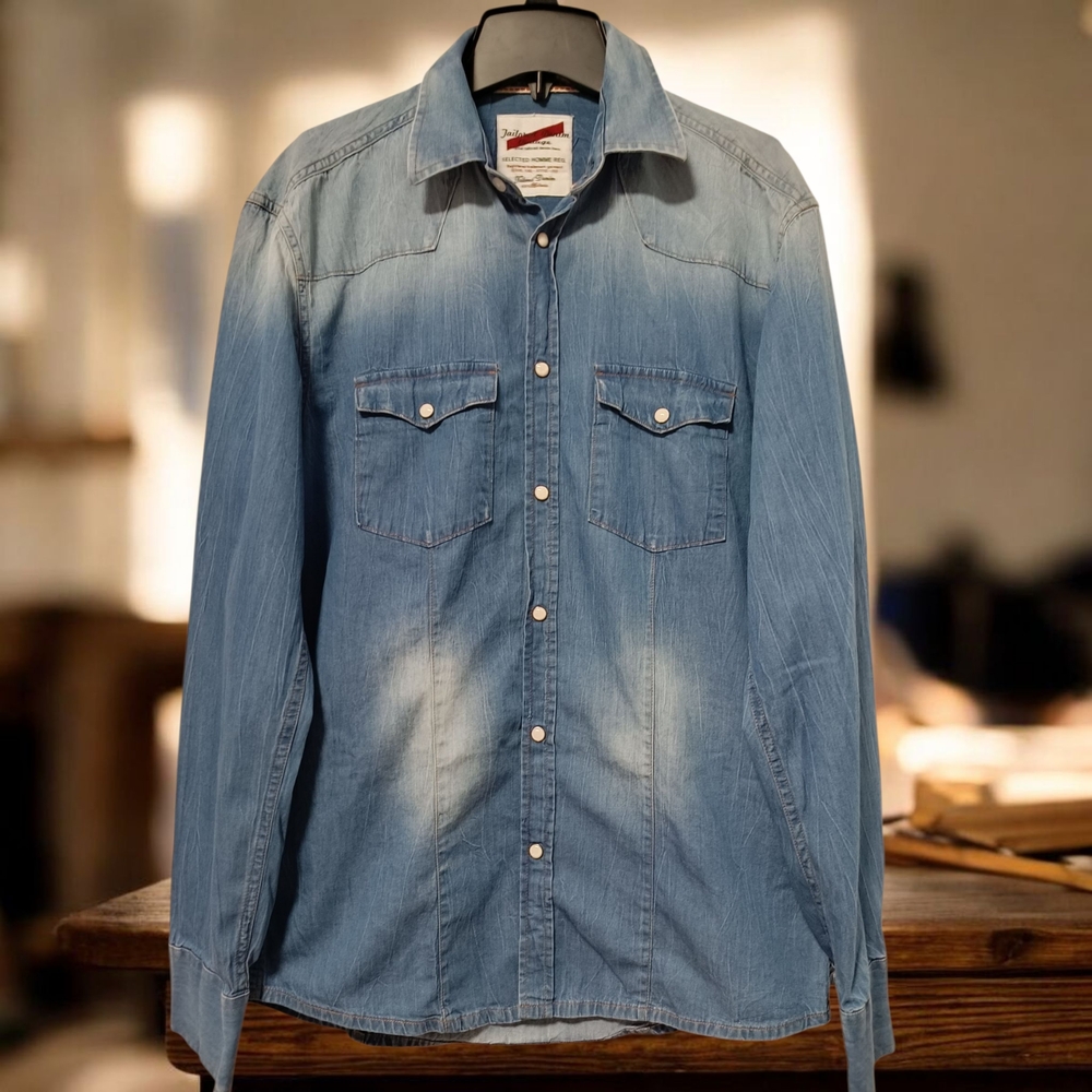 M🐴Vintage Western Denim Button Down Shirt Unisex - Picture 2 of 7